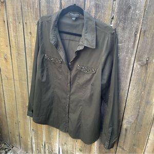 Forever 21 + Plus Olive Green Button Down 1X